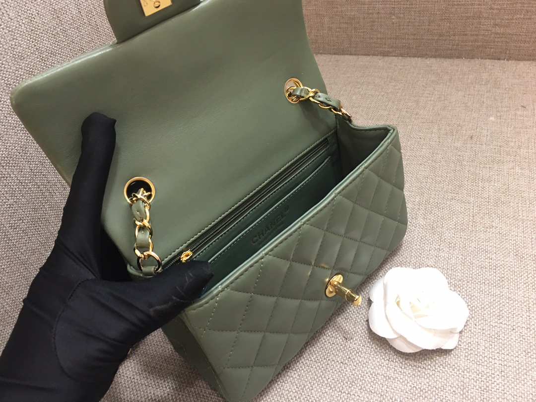 Small Classic Flap Lambskin Bag A01116 Dark Green/Gold